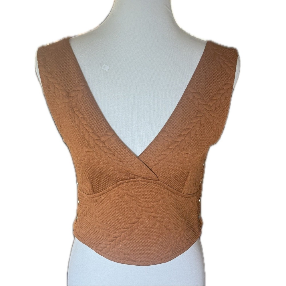 Maeve by Anthropologie Rust Brown Quilted Embossed Pattern Crop Vest Top Small